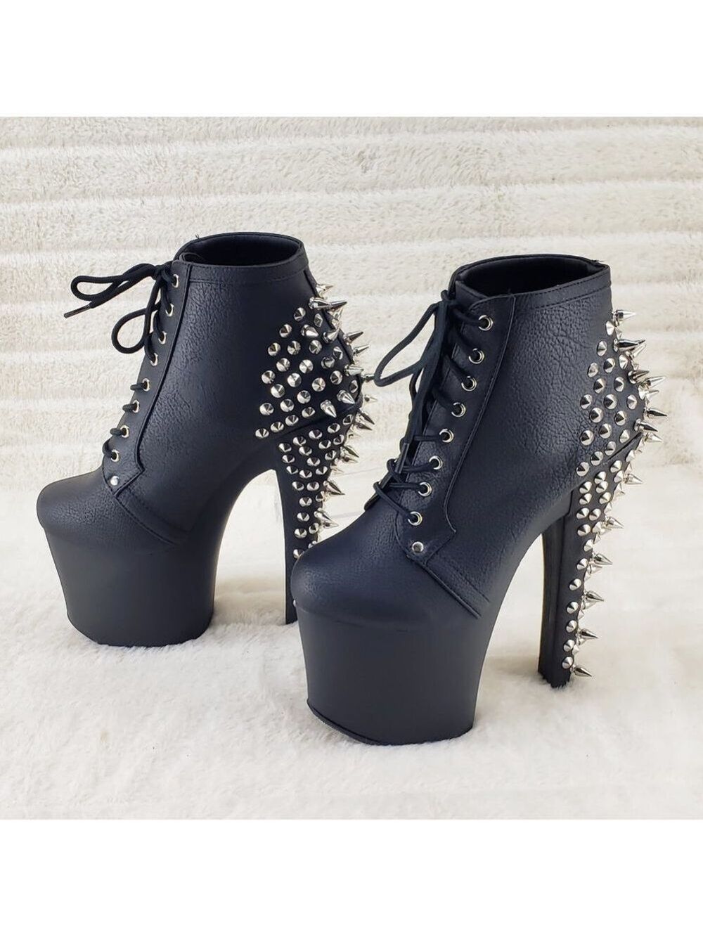 Spikes & Studs High Heel Platform Punk Rock Ankle Boots Fearless - Picture 8 of 11